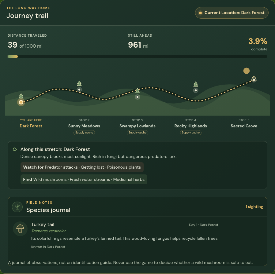 SporeTrail journey map and species journal